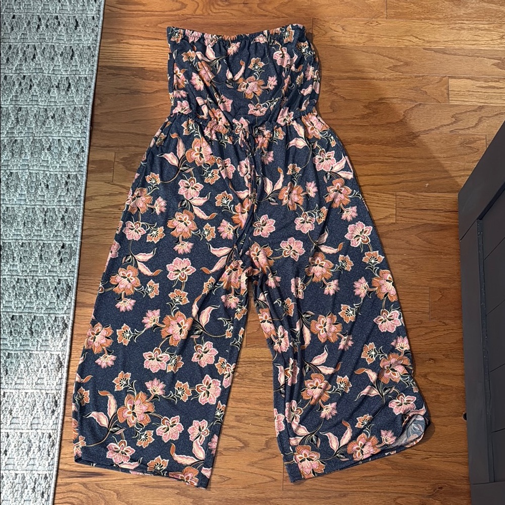 Maurices Black and Pink Floral Jumpsuit Relaxed Fit
